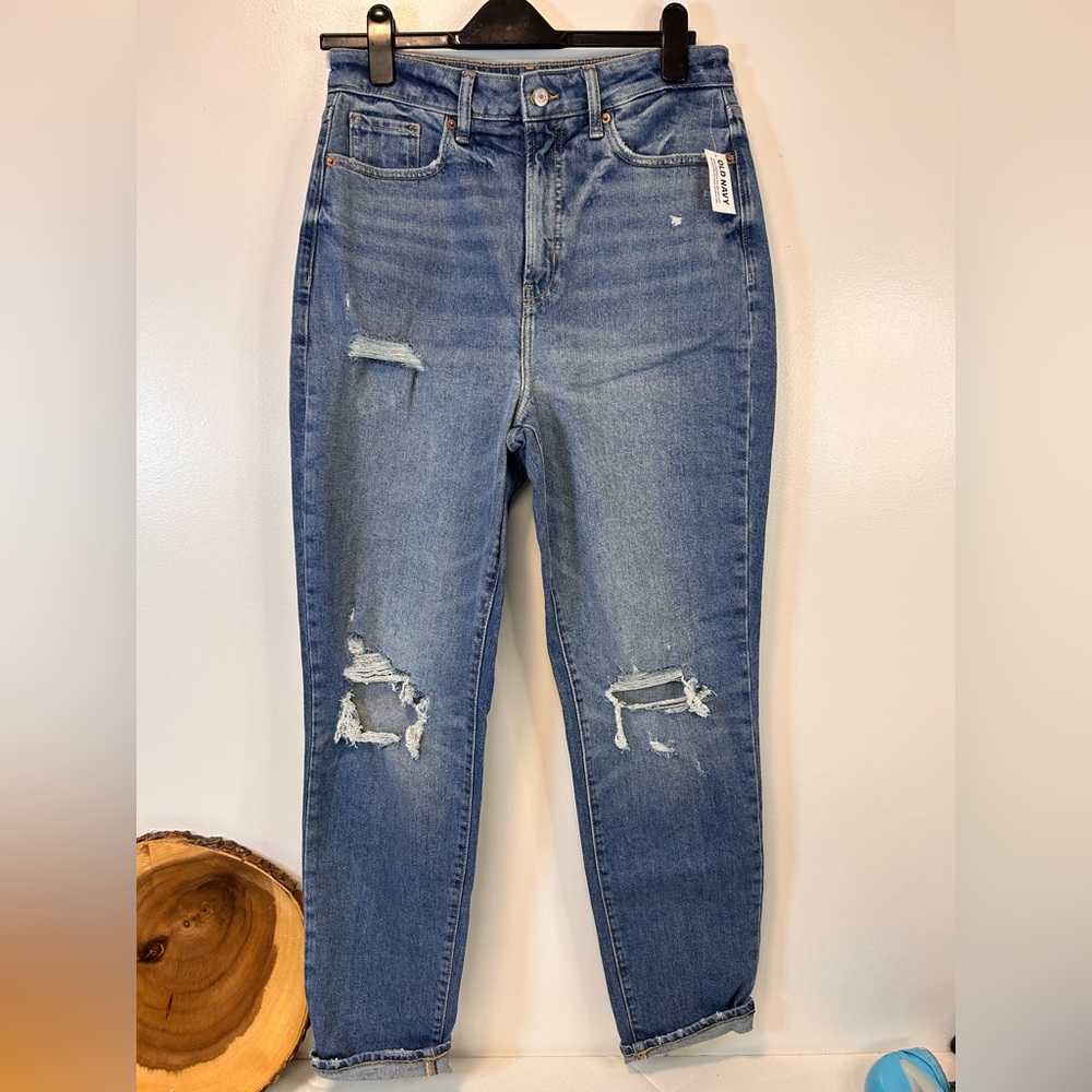 Old Navy High-Waist O.G Straight Ankle Jeans medium wash distressed Women 8 Tall